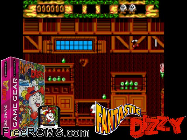 Fantastic Dizzy Game Gear game showing 3D box cover and gameplay screenshot